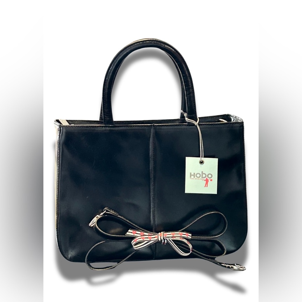 Hobo “Mariella” Black Structured Leather Tote Bag w/Crossbody Strap